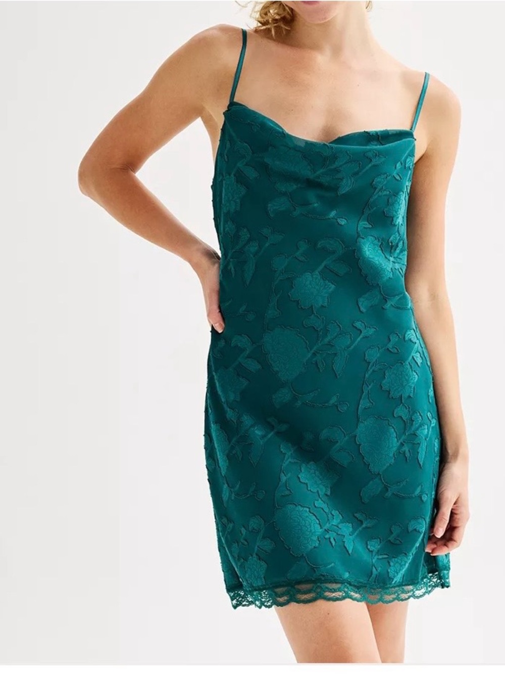 Rewind Jacquard Teal Satin-Look Dress